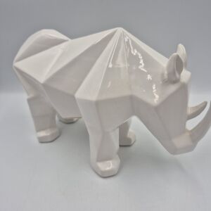 Gift Craft White Geometric Ceramic Rhino Figurine